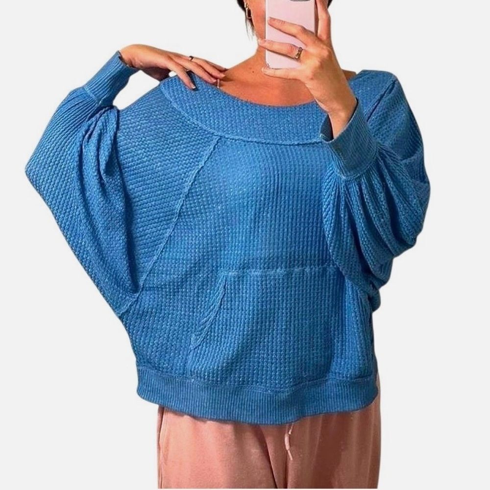FP We The Free Westend Blue Waffle Slouchy Long Sleeve Size XS